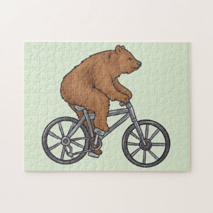 Cute Brown Bear Riding A Bike Jigsaw Puzzle