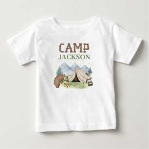 Cute Brown Bear Tent Happy Camper 1st Birthday Baby T-Shirt