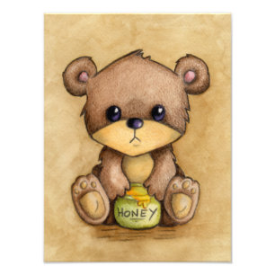 Cute Brown Bear With A Honey Pot Photo Print