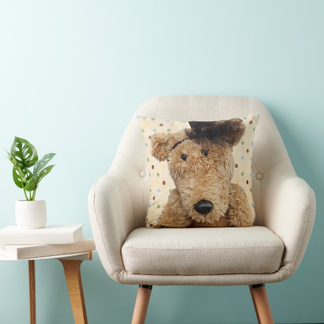 Cute Brown Bear With Polka Dots Throw Pillow (Chair)