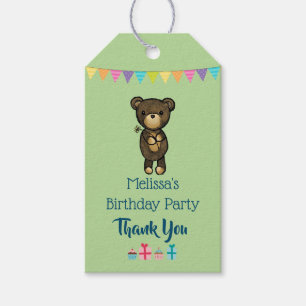 Cute Brown Bear with Yellow Flower Birthday Thanks Gift Tags