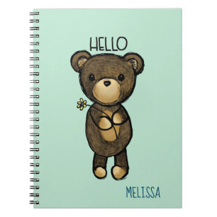 Cute Brown Bear with Yellow Flower Hello Notebook
