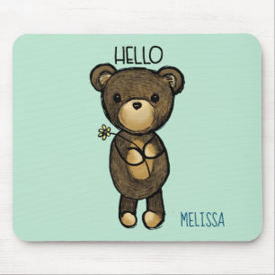 Cute Brown Bear with Yellow Flower Personalized Mouse Pad