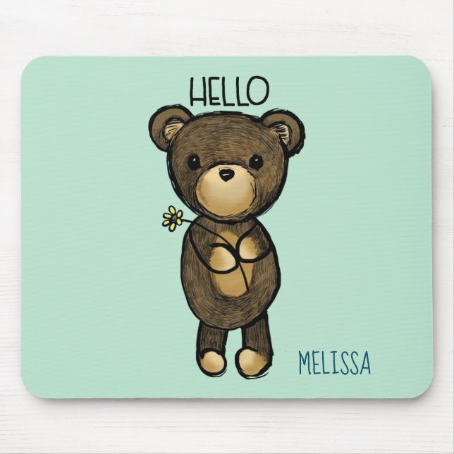 Cute Brown Bear with Yellow Flower Personalized Mouse Pad (Front)