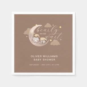 Cute Brown Bearly Wait Moon Star Sleepy Bear Napkin