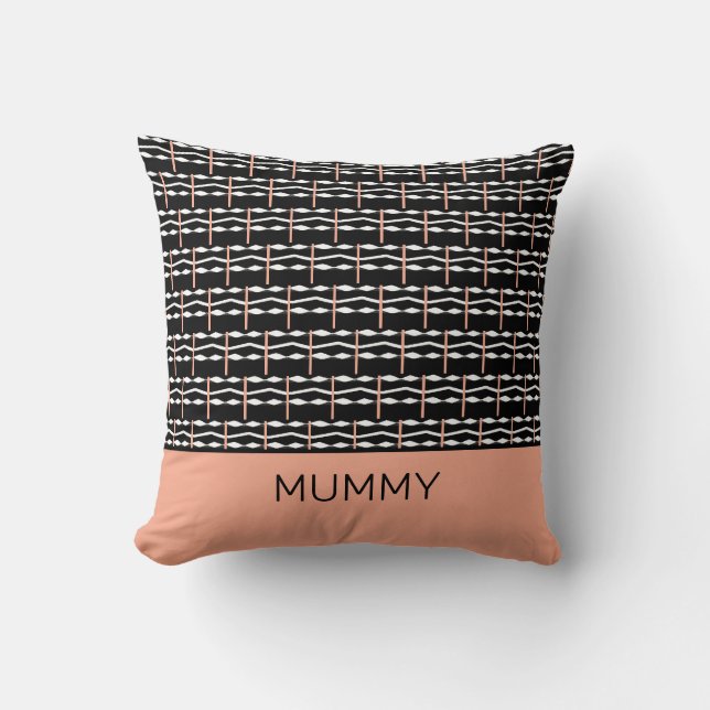 Cute Brown, Black and White African Pattern Mummy Throw Pillow (Front)
