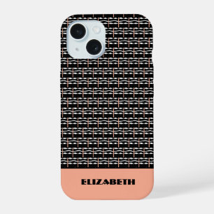 Cute Brown, Black and White Bold Squares Pattern iPhone 15 Case