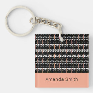 Cute Brown, Black and White Bold Squares Pattern Keychain