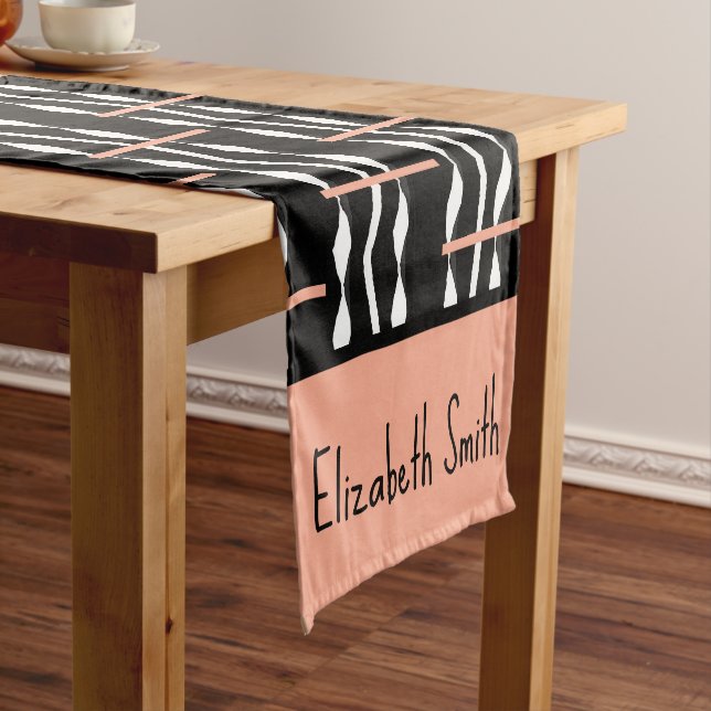Cute Brown, Black and White Bold Squares Pattern  Short Table Runner (In Situ)