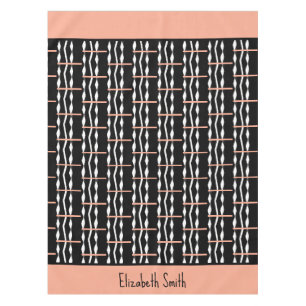 Cute Brown, Black and White Bold Squares Pattern Tablecloth