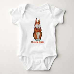 Cute brown Bunny rabbit flowers babies art design Baby Bodysuit