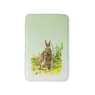 Cute Brown Bunny Rabbit Green Grass Bathmat