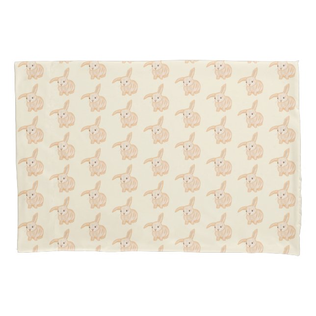 Cute Brown Bunny Rabbit - transparent on beige. Pillowcase (Front)