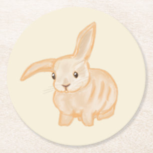 Cute Brown Bunny Rabbit - transparent on beige.  Round Paper Coaster