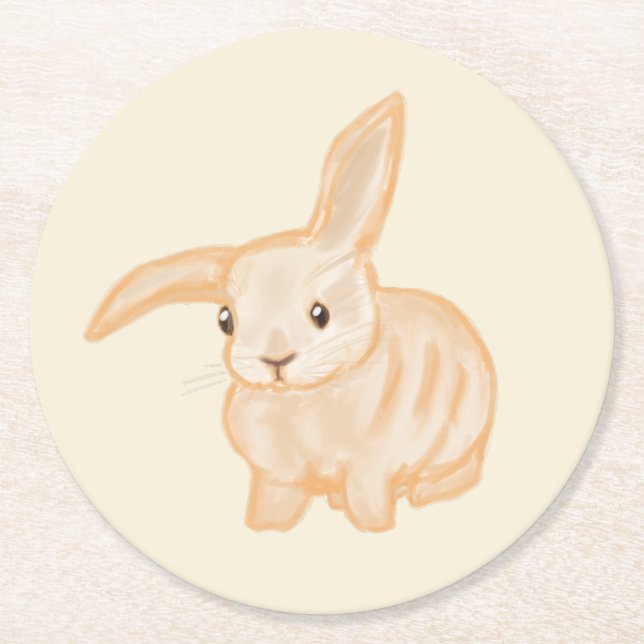 Cute Brown Bunny Rabbit - transparent on beige.  Round Paper Coaster (Front)