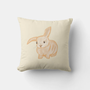 Cute Brown Bunny Rabbit - transparent on beige.  Throw Pillow