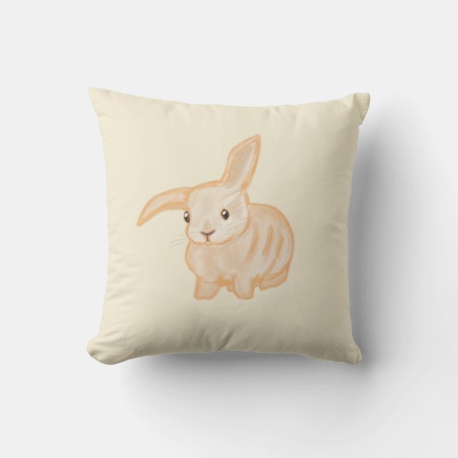 Cute Brown Bunny Rabbit - transparent on beige.  Throw Pillow (Front)