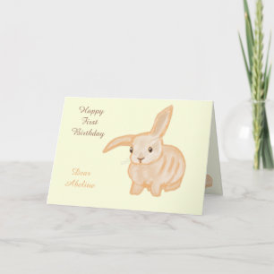 Cute Brown Bunny Rabbit - transparent on yellow.  Card