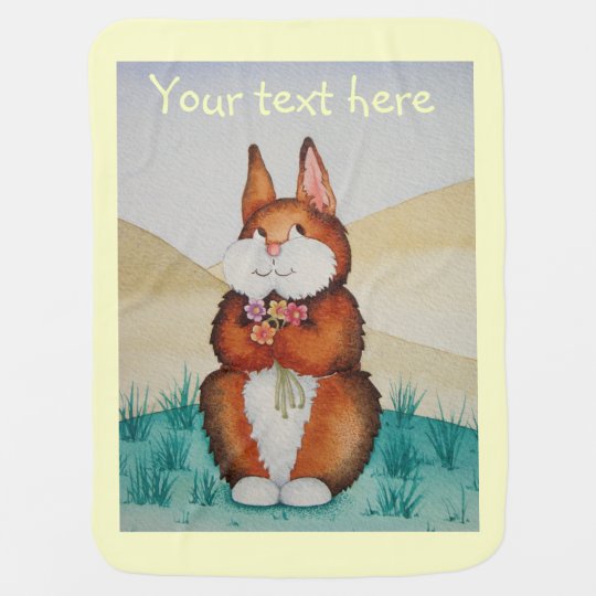 cute brown bunny rabbit with pretty flowers art baby blanket