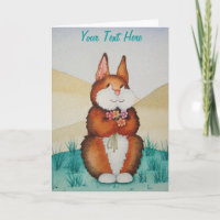 cute brown Bunny smiling and colourful flowers art