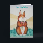 cute brown Bunny smiling and colourful flowers Holiday Card<br><div class="desc">This original illustration of a cute brown bunny rabbit looks so sweet on this customizable note card, The cuddly little animal is holding a bunch of pretty colourful flowers and he has a happy smile on his face. This cute character is standing on lush green grass with a couple of...</div>