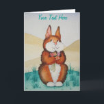 cute brown Bunny smiling and colourful flowers Holiday Card<br><div class="desc">This original illustration of a cute brown bunny rabbit looks so sweet on this customizable note card, The cuddly little animal is holding a bunch of pretty colourful flowers and he has a happy smile on his face. This cute character is standing on lush green grass with a couple of...</div>