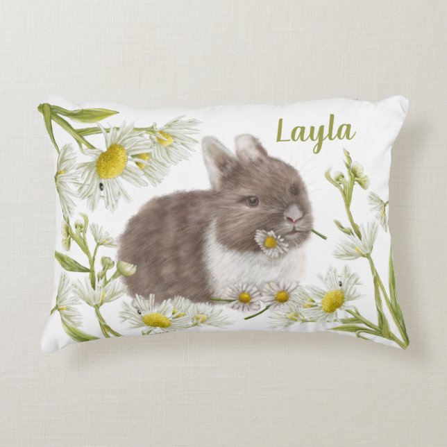 Cute Brown Bunny with Daisies Accent Pilllow Accent Pillow (Front)