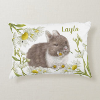 Cute Brown Bunny with Daisies Accent Pilllow Pillow