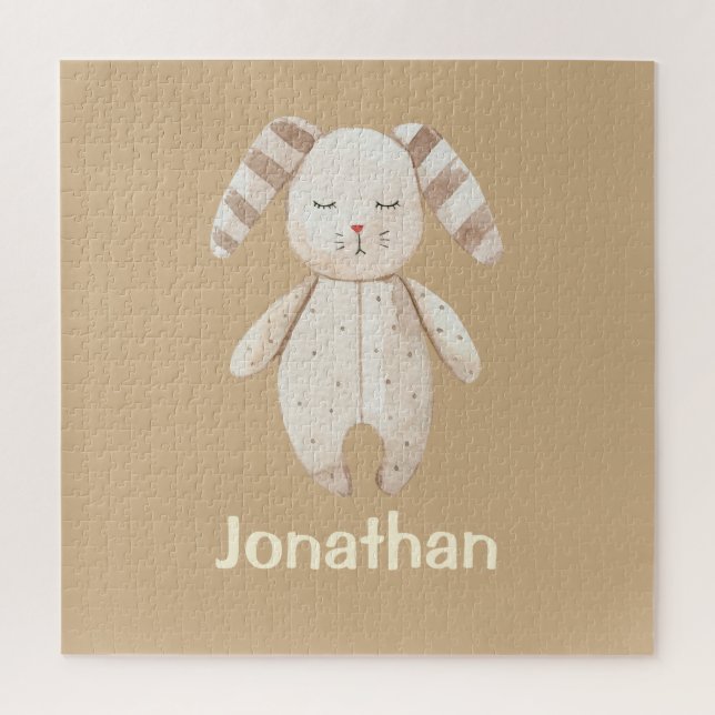 Cute Brown Bunny with Name Jigsaw Puzzle (Vertical)