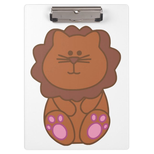 Cute Brown Cartoony Lion Clipboard (Front)