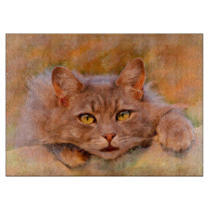 Cute Brown Cat Watercolor Oil Painting Art Cutting Board