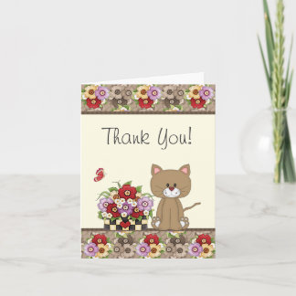 Cute Brown Chat, Fleurs et Merci papillon