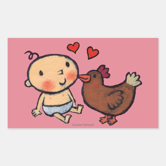Cute Brown Chicken Peck on the Cheek for Baby Sticker (Front)