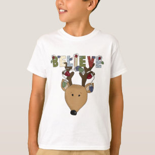 Cute Brown Christmas Reindeer Believe Holiday T-Shirt