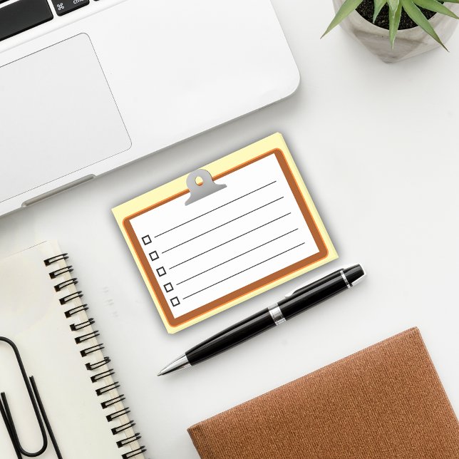 Cute brown clipboard white paper checklist 4" x 3" post-it notes (Creator Uploaded)
