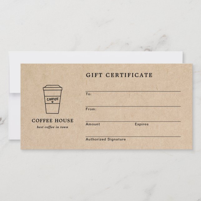Cute Brown Coffee Shop Gift Certificate (Front)
