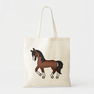 Cute Brown Colour Horse Cartoon Illustration Tote Bag