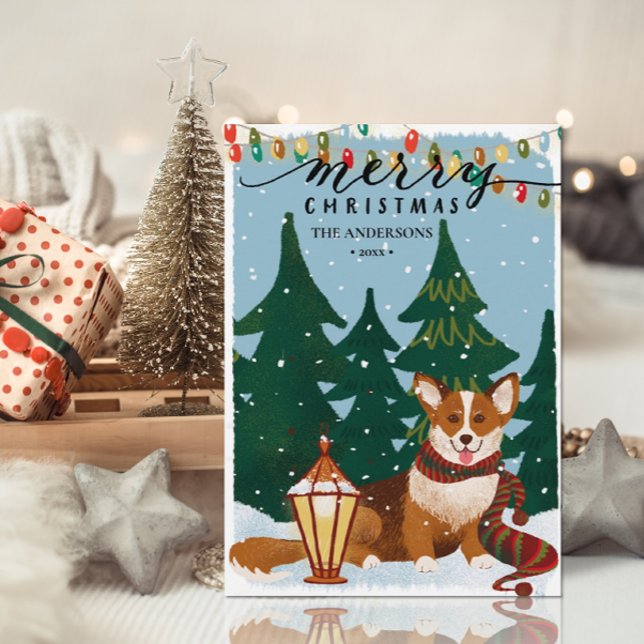 Cute Brown CORGI Christmas Lights Minimalist Fun Holiday Card (Creator Uploaded)
