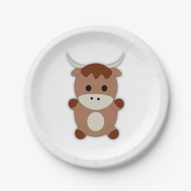 Cute Brown Cow Paper Plate (Front)