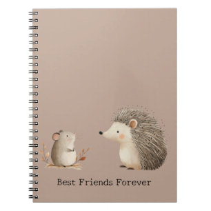 Cute Brown Cream Hedgehog Mouse Best Friends Notebook