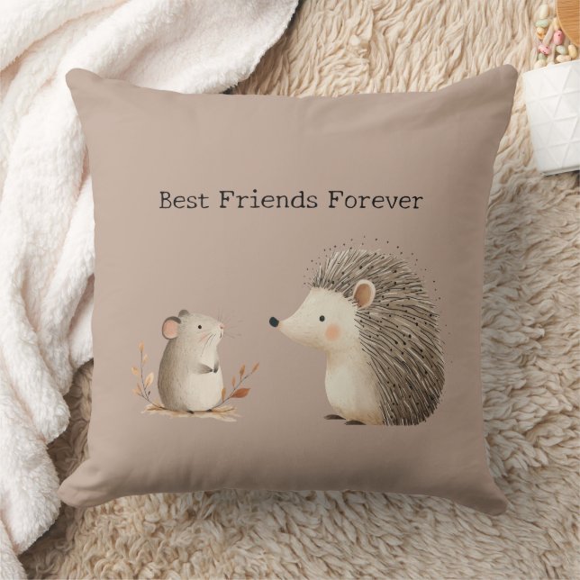 Cute Brown Cream Hedgehog Mouse Best Friends Throw Pillow (Blanket)