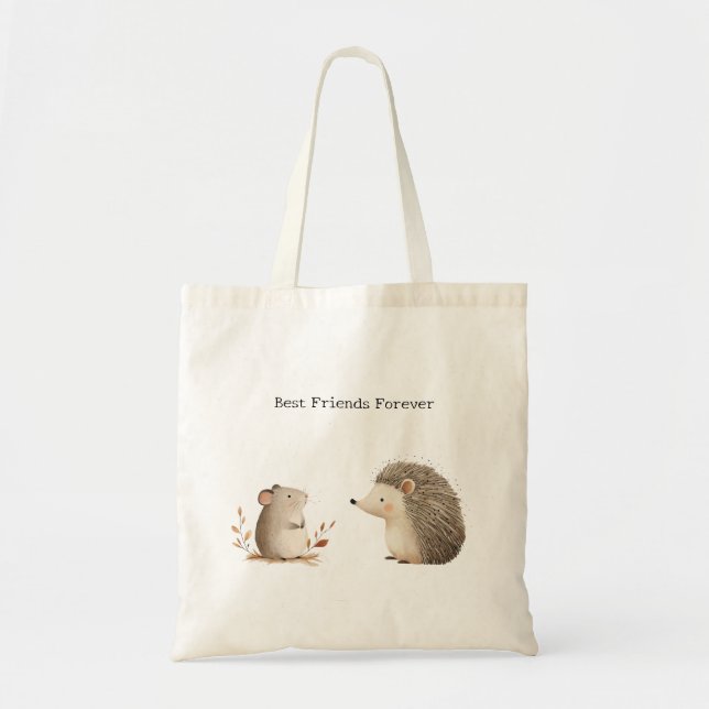 Cute Brown Cream Hedgehog Mouse Best Friends Tote Bag (Front)