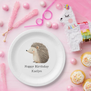 Cute Brown Cream Hedgehog Paper Plate