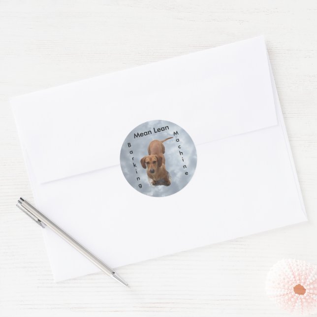 Cute Brown Dachshund Barking Machine Classic Round Sticker (Envelope)