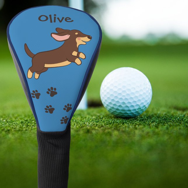 Cute Brown Dachshund Golf Paw Prints Blue with Nam Head Cover (Creator Uploaded)