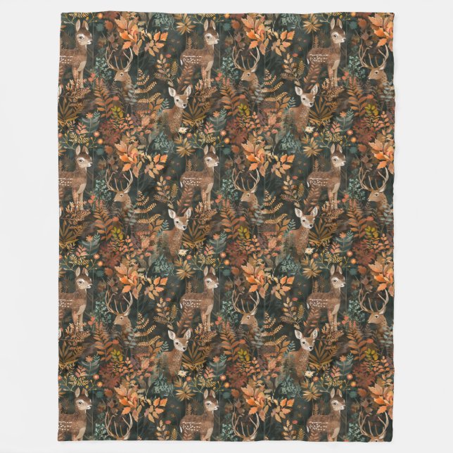 Cute brown deers pattern fleece blanket (Front)