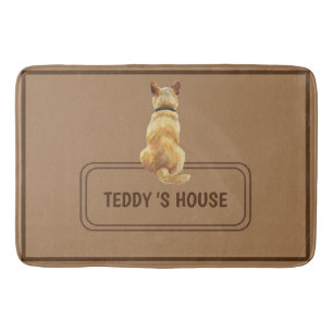 Cute Brown Dog Puppy Sign House custom name Bath Mat