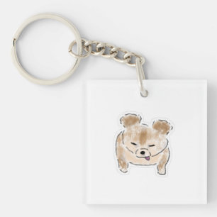 Cute Brown Dog Sticking Tongue Out Sleeping Wink D Keychain