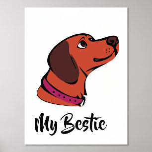 Cute Brown Dog Wall Art Print   “My Bestie” Handwr