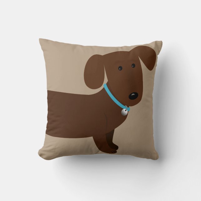 Cute Brown Doxy Front and Back Throw Pillow (Front)